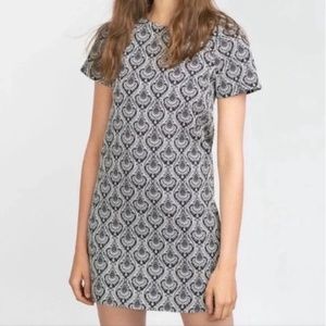 Zara Woman's a-line Shift Jacquard Short Sleeve Mini Dress size M